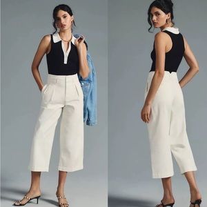 Maeve by Anthropologie Remi Wide-Leg Crop Chino Pants White
